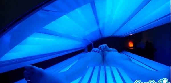  teen latina gets caught rubbing her clit while using a tanning bed